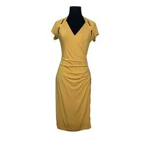 Carmen Marc Valvo mustard yellow side rushed sheath dress size small